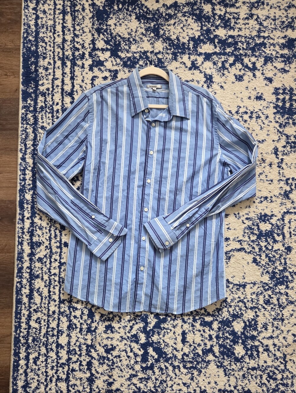 Express Men's Blue Multi-Stripe Dress Shirt